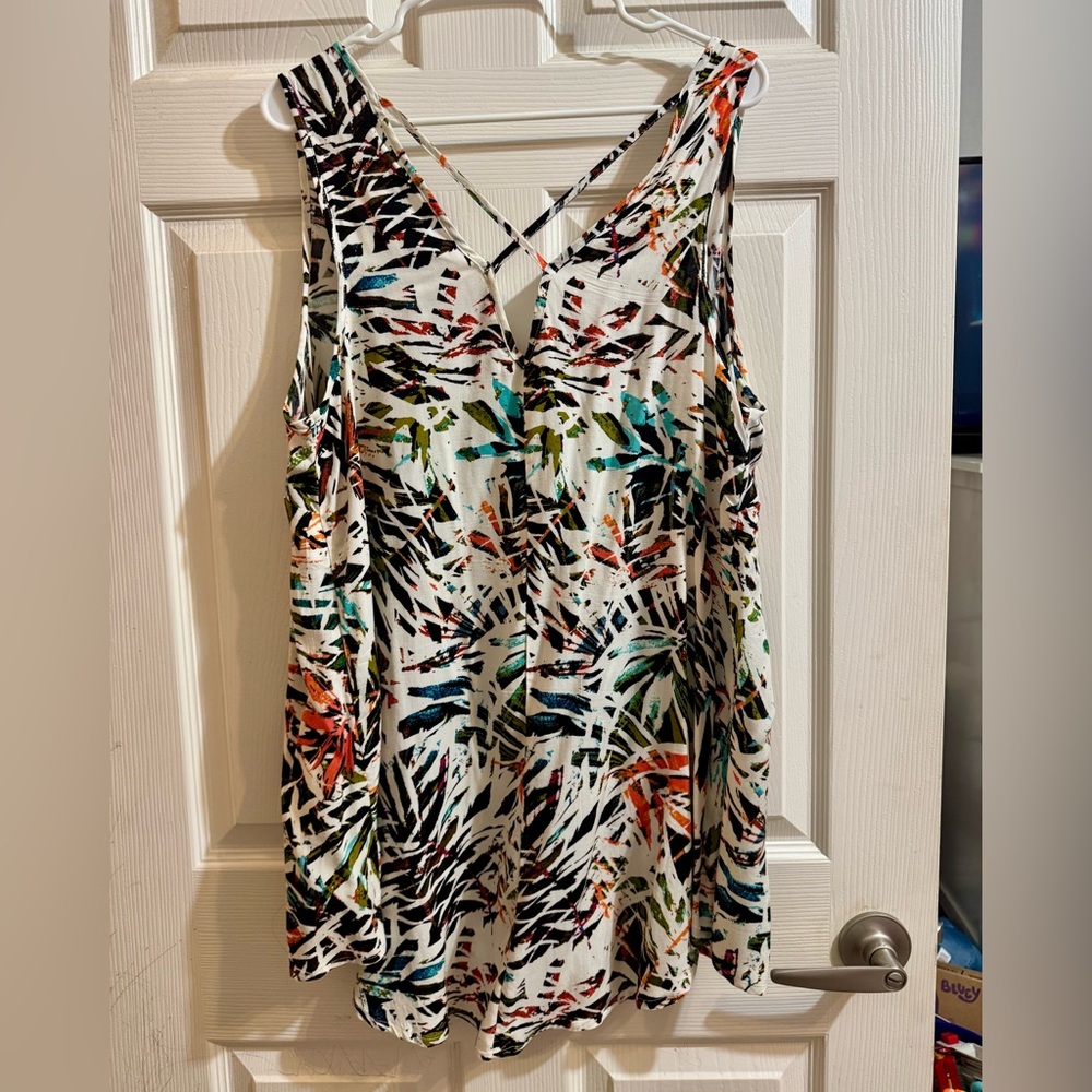 NWOT Ava & Viv Multicolor Patterned Racerback Tank Top - Picture 2 of 4